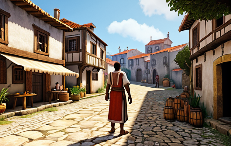 **

A diverse group of realistic-looking NPCs in a vibrant game environment, one NPC offering a special item or discount to the player, visually demonstrating the "NPCs that learn and adapt" concept. Highlight elements like memory of past interactions and personalized dialogue. A backdrop inspired by a charming Portuguese village or landscape.

**