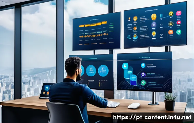 AI 챗봇 비즈니스 적용 - A modern Brazilian office environment with diverse professionals interacting seamlessly with futuris...