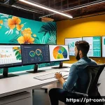 Home 20 생성형 AI 콘텐츠 마케팅 - A dynamic digital marketing office scene set in São Paulo, Brazil, showcasing a diverse team of prof...