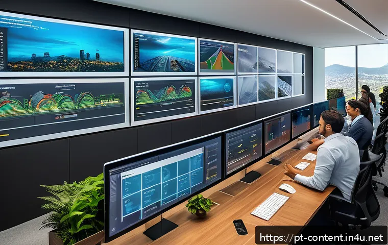 AI와 클라우드 컴퓨팅 - A modern Brazilian e-commerce operations center with diverse professionals collaborating in a sleek,...
