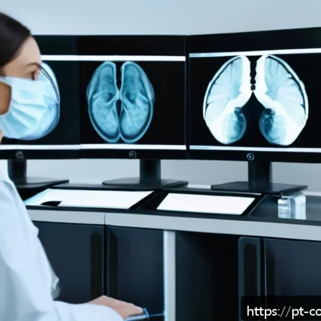 의료 인공지능 활용 사례 - A modern Brazilian hospital radiology room with advanced AI-powered imaging equipment displaying det...